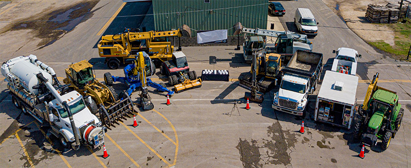 An aerial view of a number of city fleet vehicles that can use biofuels.